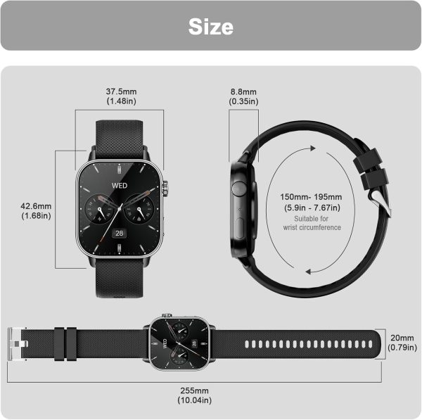 Smart Watches for Men Women, 1.85'' AMOLED HD Fitness Tracker with 100+ Sports Modes, Smartwatches with Bluetooth Call/Heart Rate/Sleep Monitor/Pedometer, IP68 Waterproof Watch for Swimming, Black